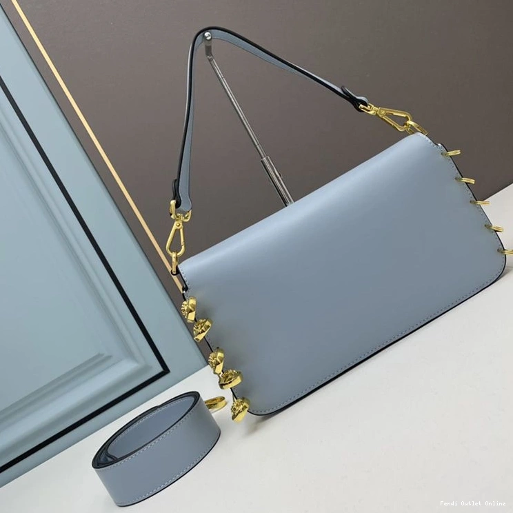 Affordable Blue Calf Bag Medium Leather Baguette Fendi In with Brooches Sky Fendace Pin 0810